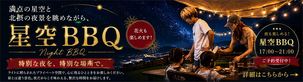 満点の星空と北摂の夜景を眺めながら 星空BBQ Night BBQ